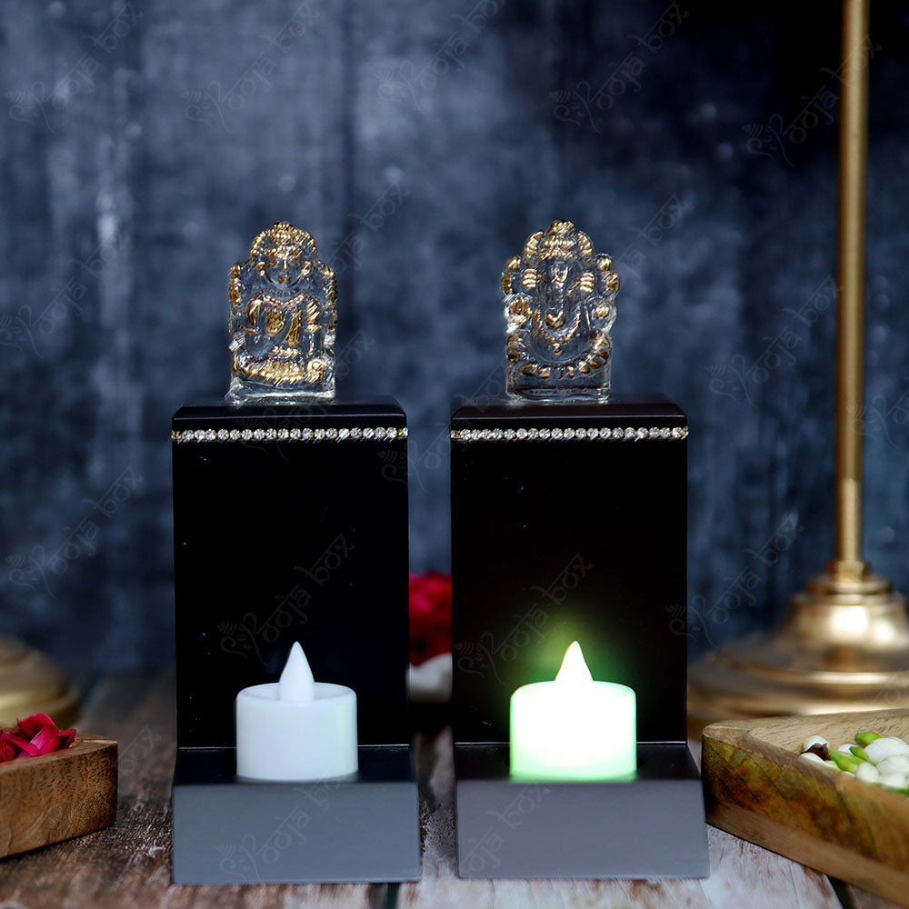 Crystal Laxmi Ganesha With Colorful T-Light