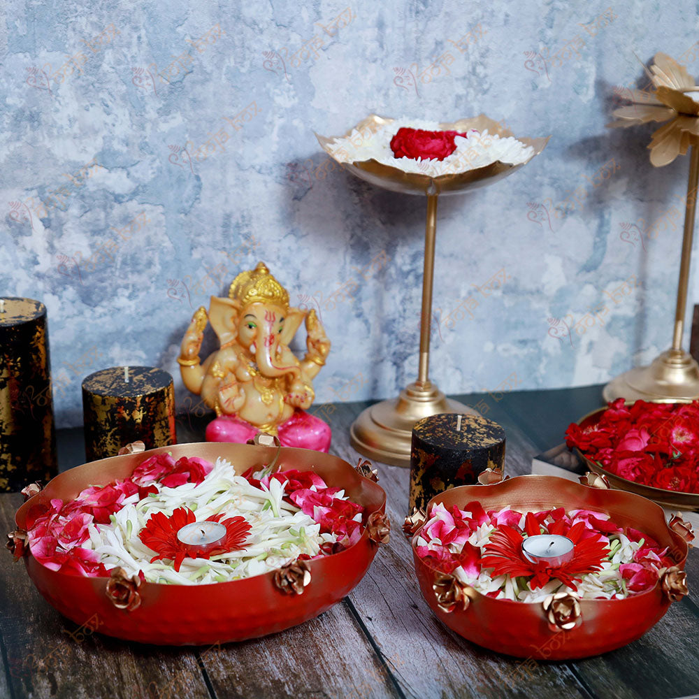 Decorative Curved Red Floral Urli