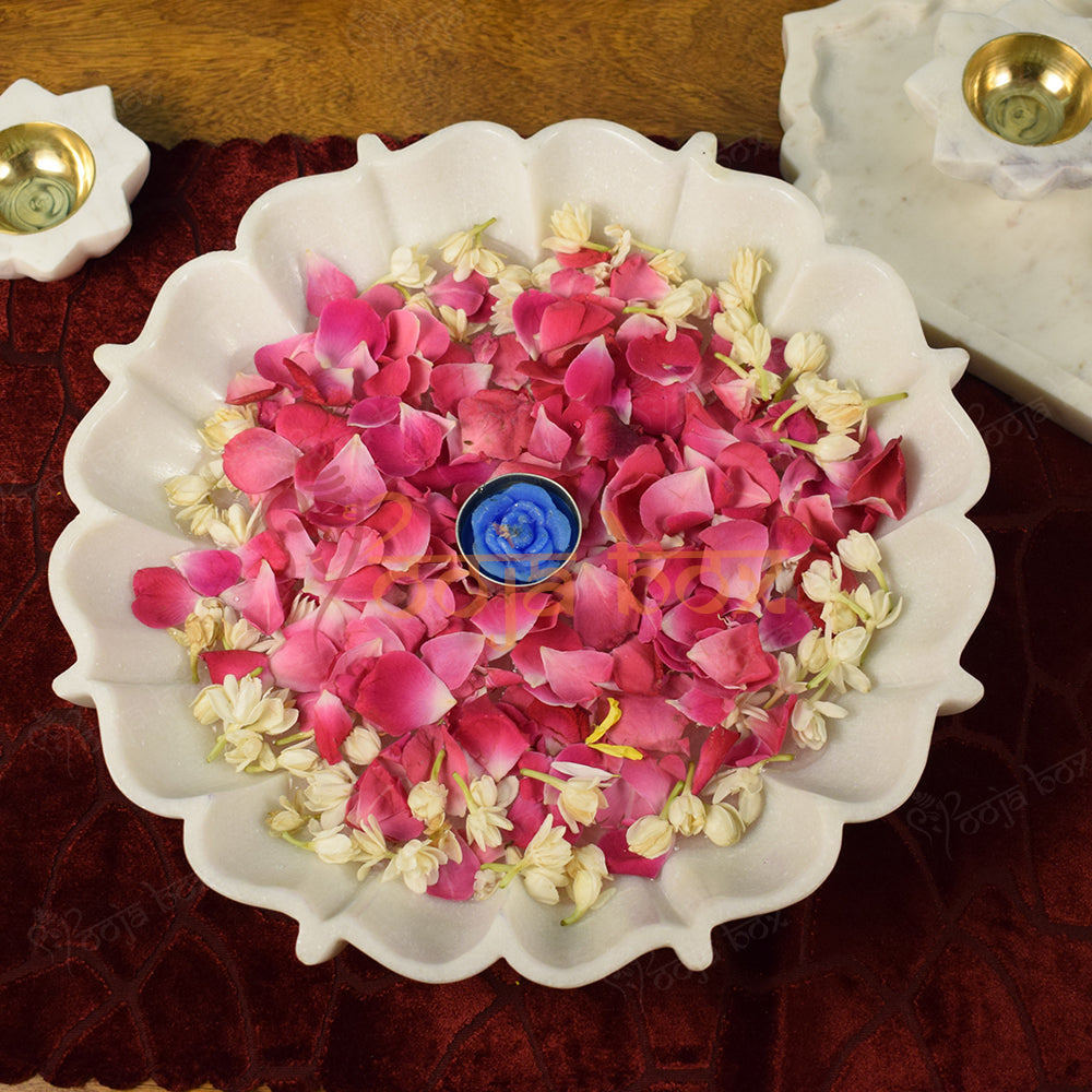 Marble Stone Decorative Bowl Lotus Design Flower Urli