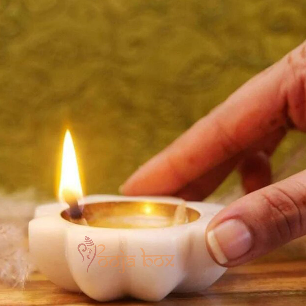 Antique Floral Marble Brass Diya