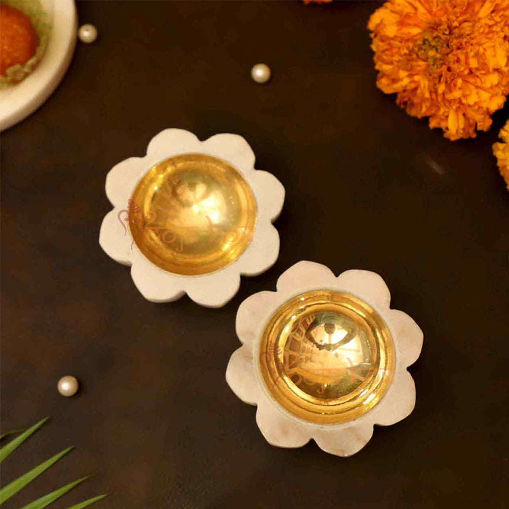 Antique Floral Marble Brass Diya