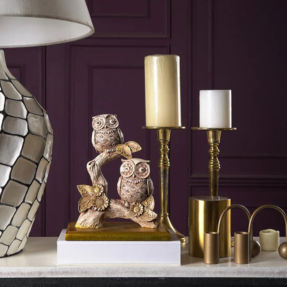 Artistic Bright Owls Perched on a Branch