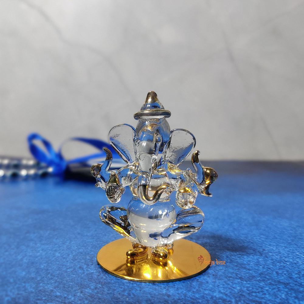 Golden and Transparent Double-Sided Crystal Car Ganesha Showpiece