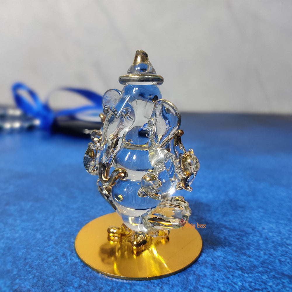 Golden and Transparent Double-Sided Crystal Car Ganesha Showpiece