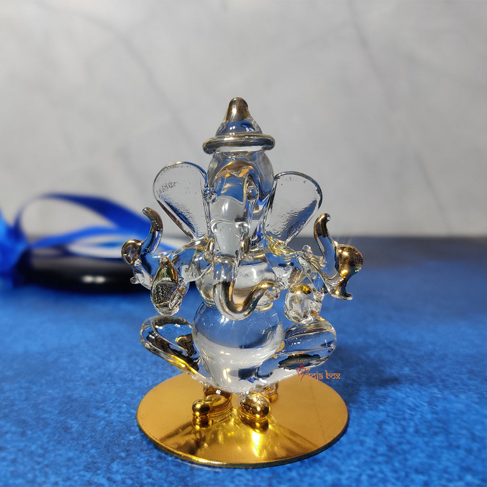 Golden and Transparent Double-Sided Crystal Car Ganesha Showpiece