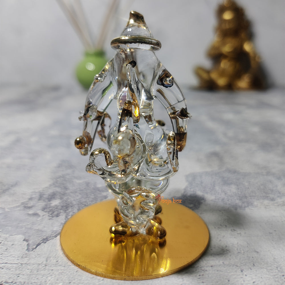 Golden and Transparent Double-Sided Crystal Car Ganesha Showpiece