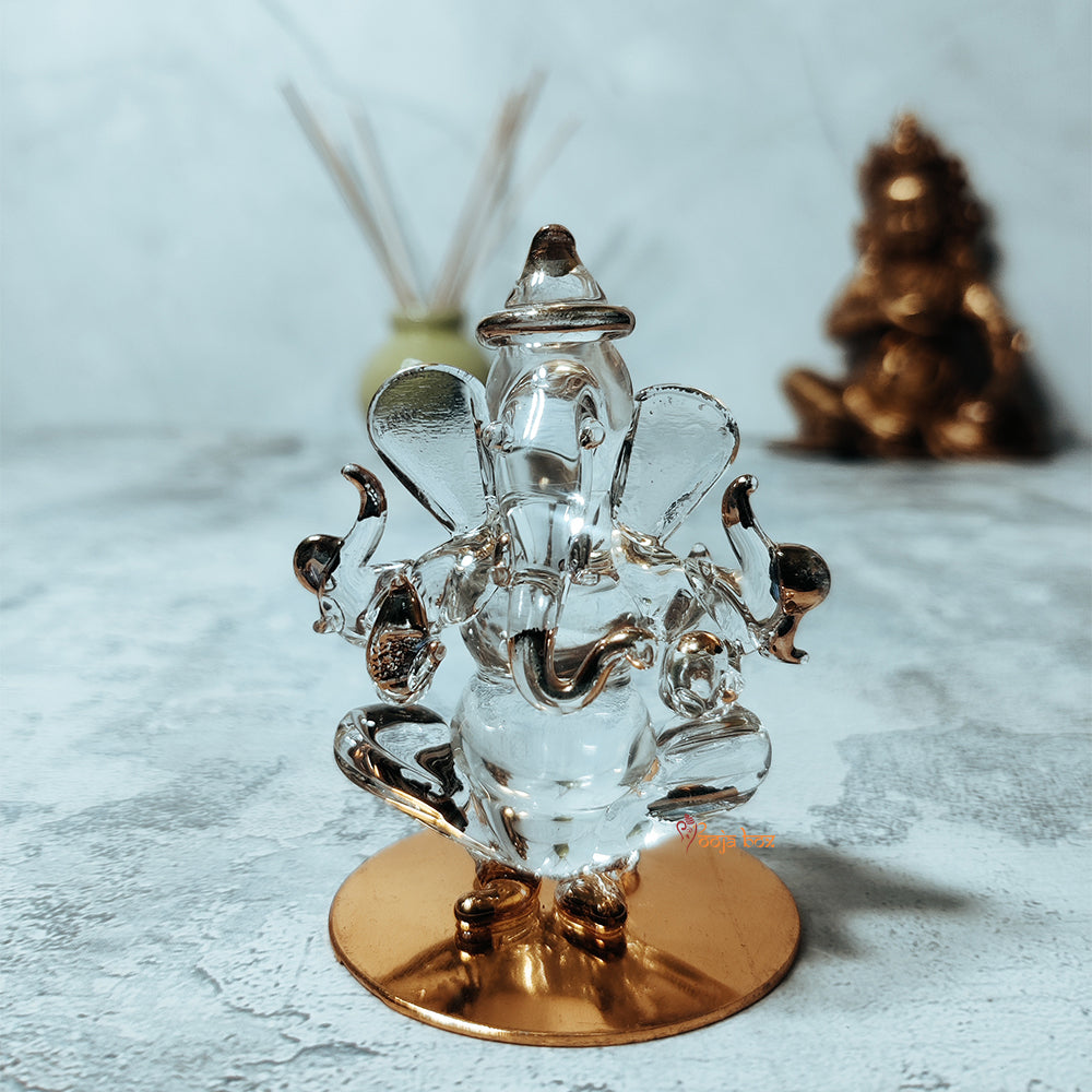 Golden and Transparent Double-Sided Crystal Car Ganesha Showpiece