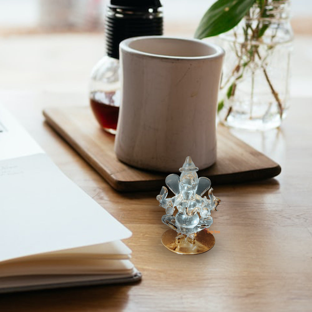 Golden and Transparent Double-Sided Crystal Car Ganesha Showpiece