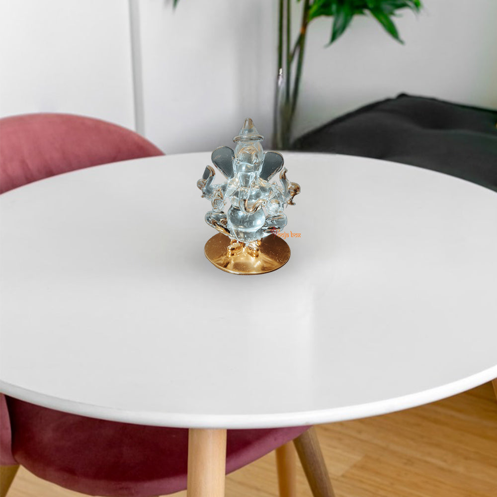 Golden and Transparent Double-Sided Crystal Car Ganesha Showpiece