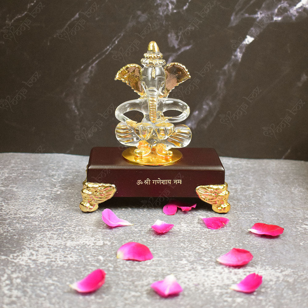 Crystal Ganesha With Bell and Bowl