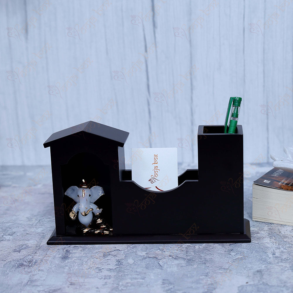 Crystal Ganesha and Hut Pen Stand