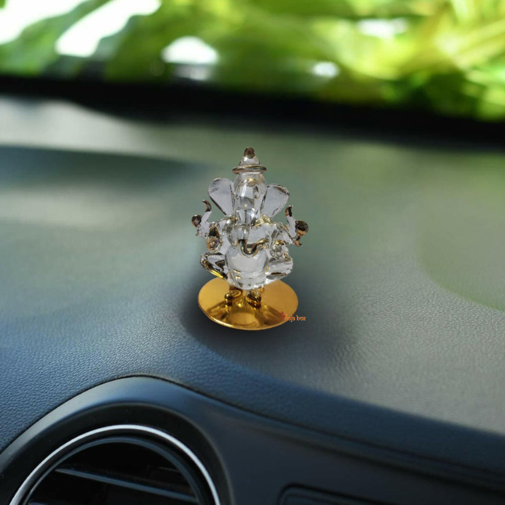 Golden and Transparent Double-Sided Crystal Car Ganesha Showpiece