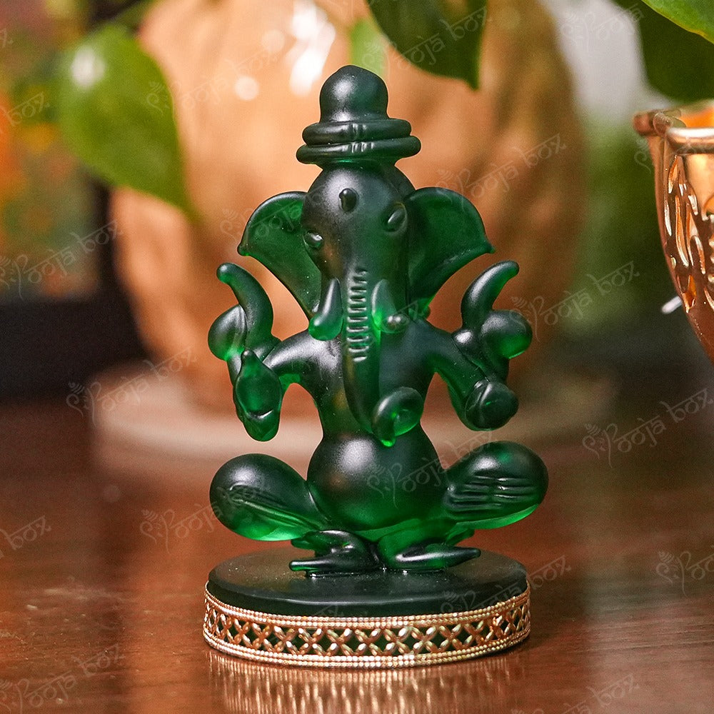 Double Face Crystal Ganesha Idol