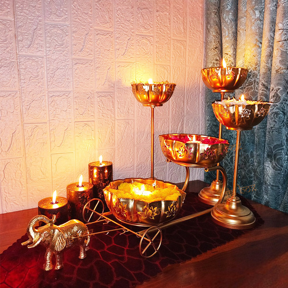 Elephant Cart Lotus Urli for Diwali Pooja Decoration