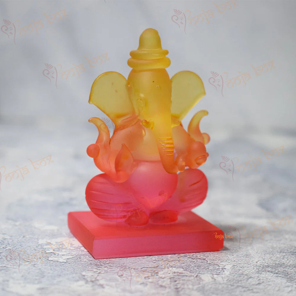 Car Ganesha Showpiece in Unheroic and Orange Double-Sided Crystal