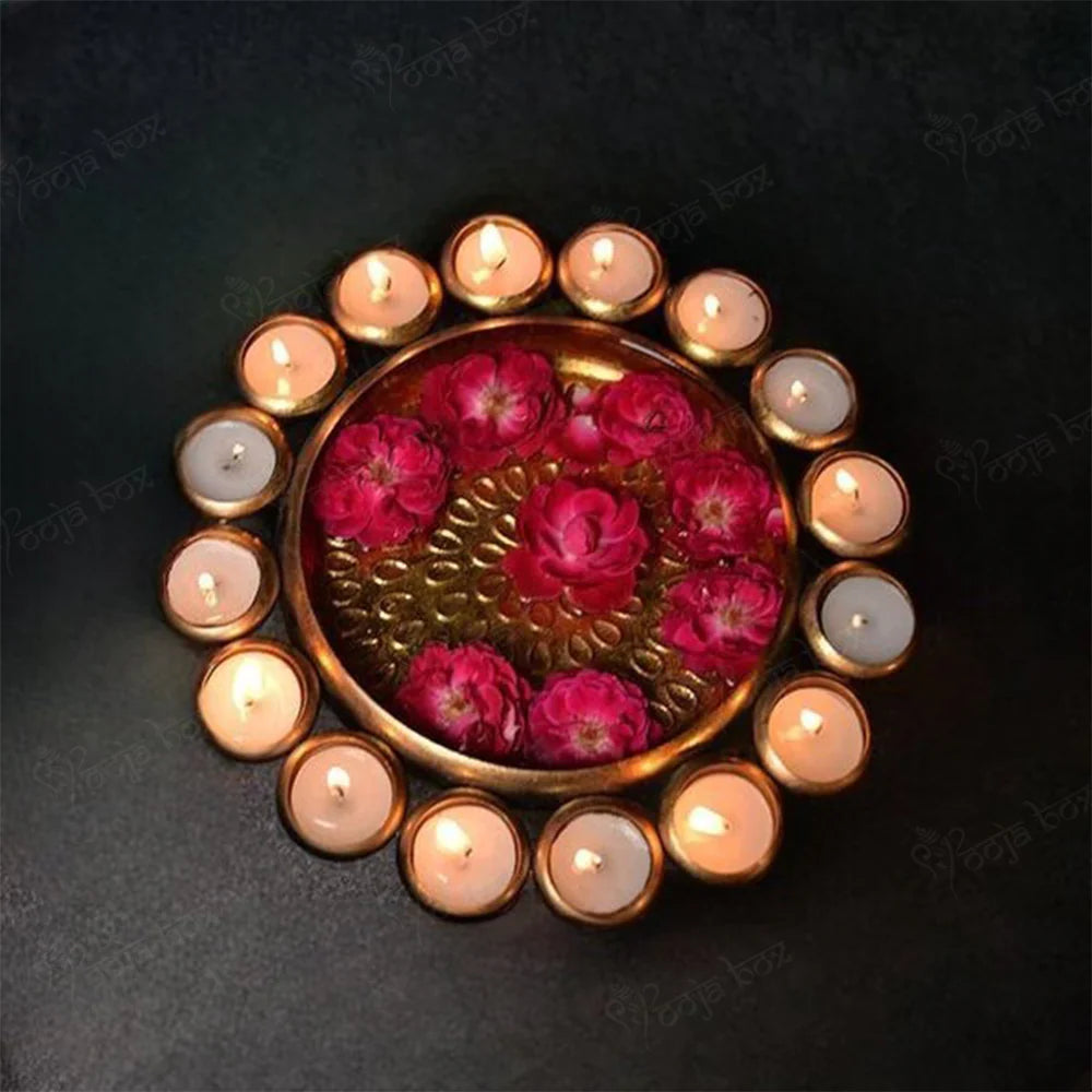 Handcrafted Urli with T-Light Diya Shape urli Bowl for Home and Pooja Decorations