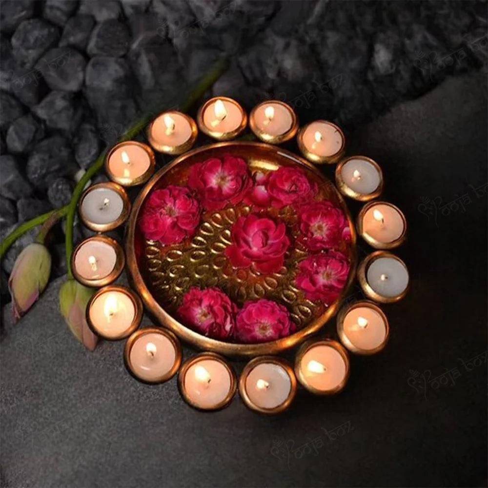 Handcrafted Urli with T-Light Diya Shape urli Bowl for Home and Pooja Decorations