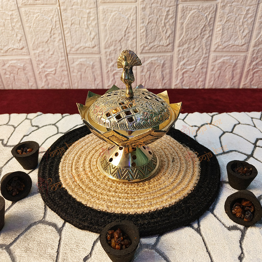 Home Purifying Peacock Brass Dhuna Loban Burner