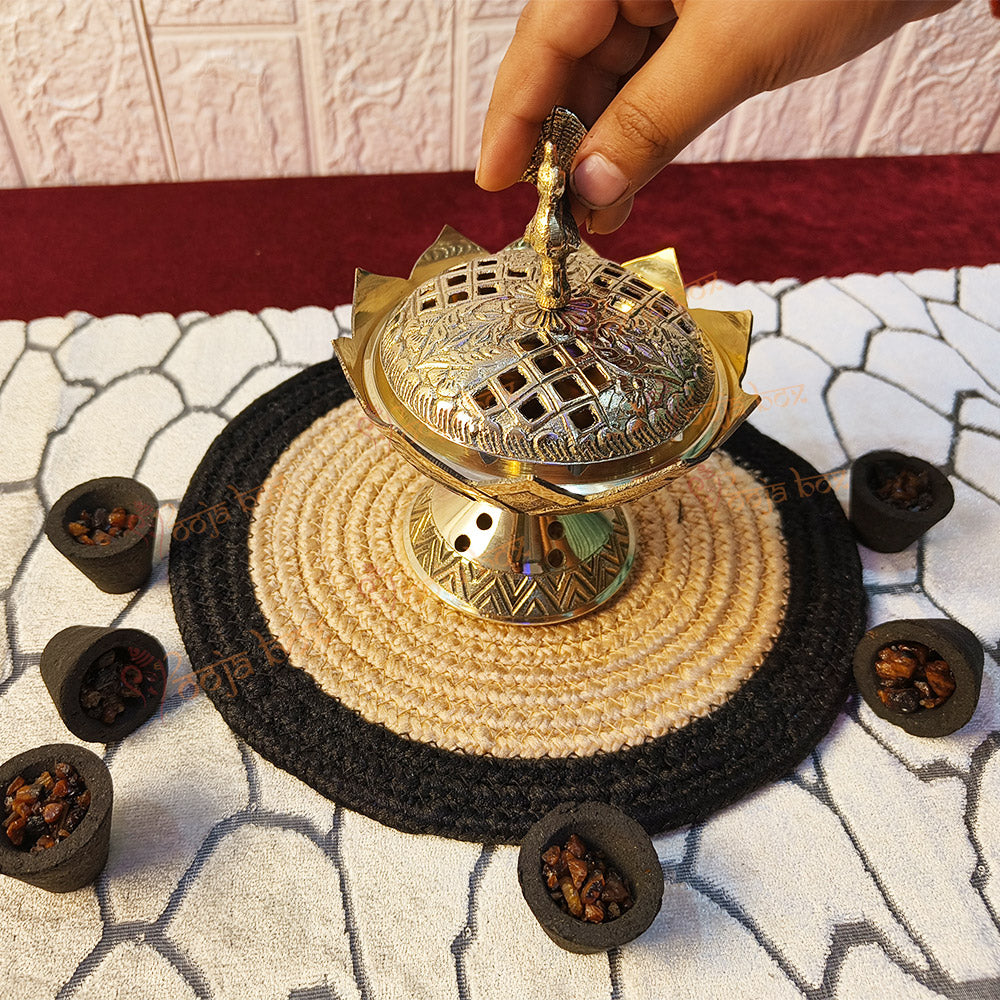 Home Purifying Peacock Brass Dhuna Loban Burner