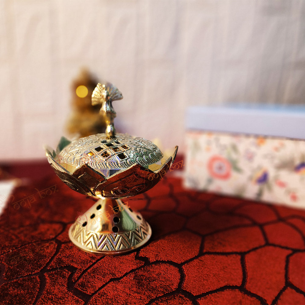 Home Purifying Peacock Brass Dhuna Loban Burner