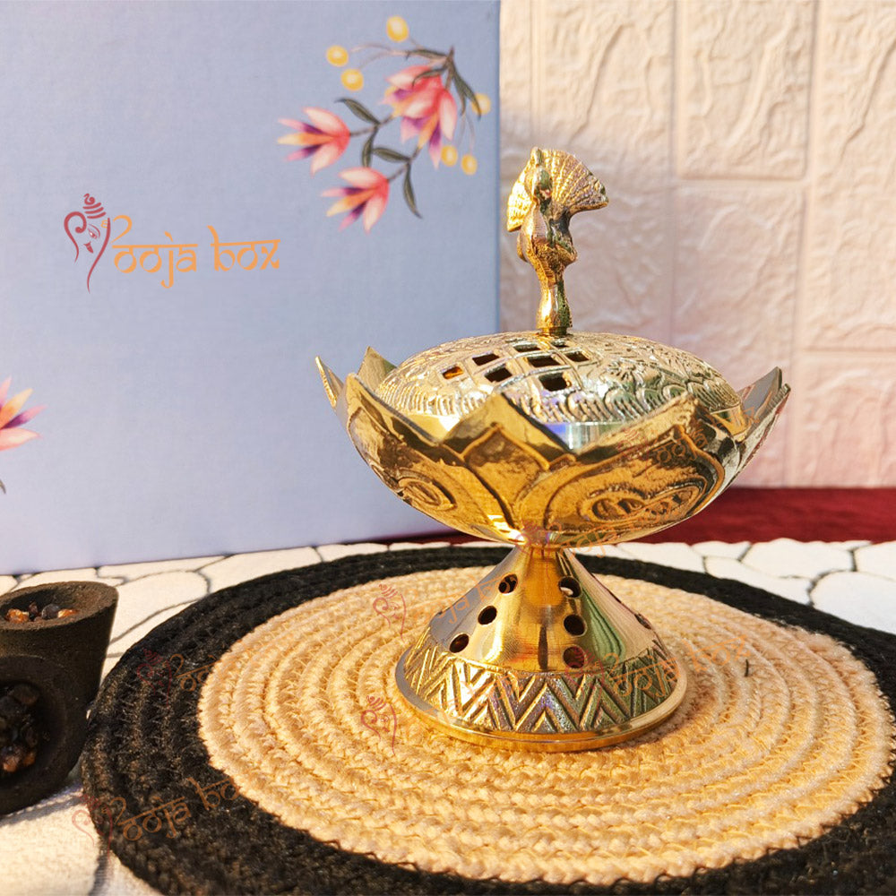 Home Purifying Peacock Brass Dhuna Loban Burner