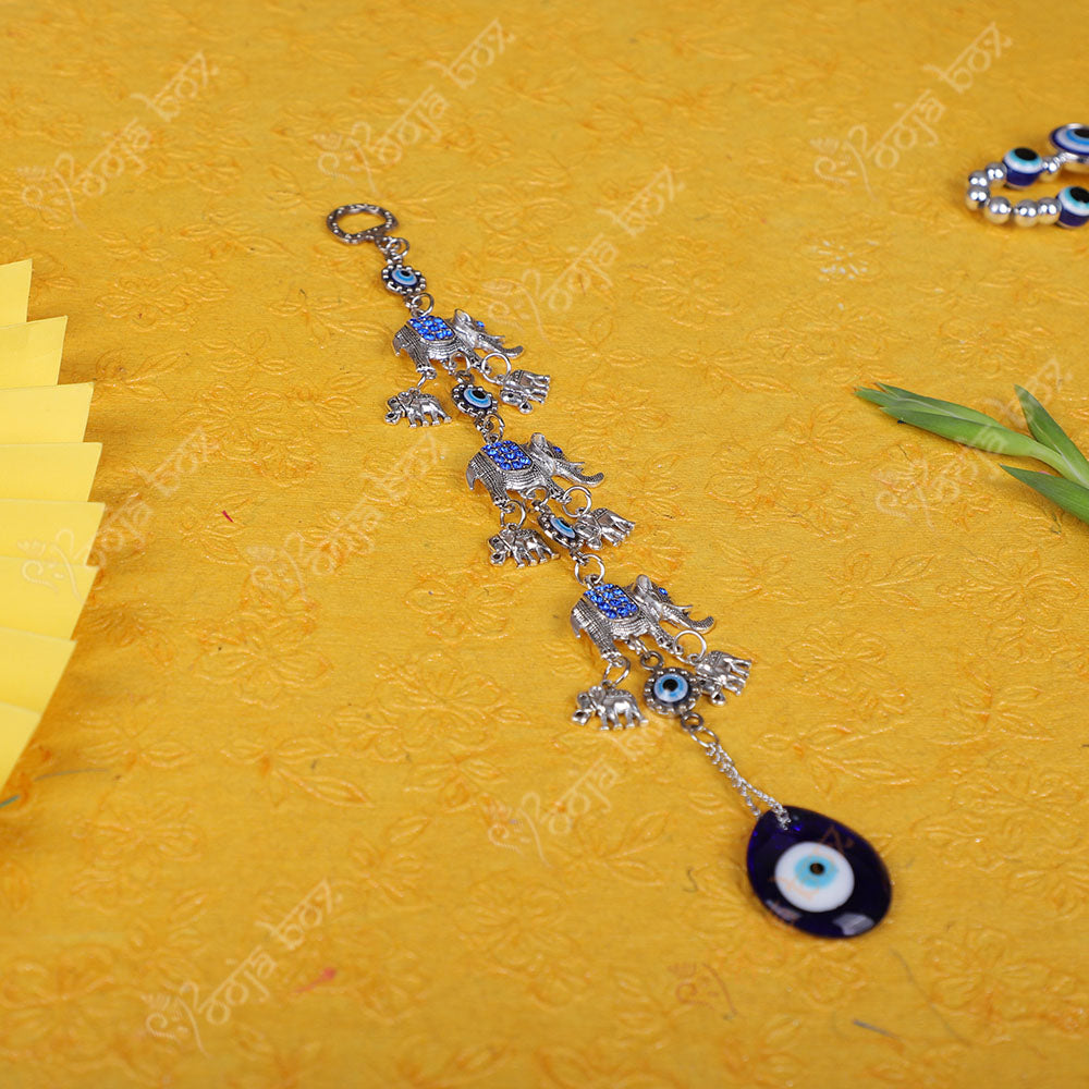 Elephant Meena Evil Eye Hanging for Protection, Good Luck Charm, Stability and Wisdom