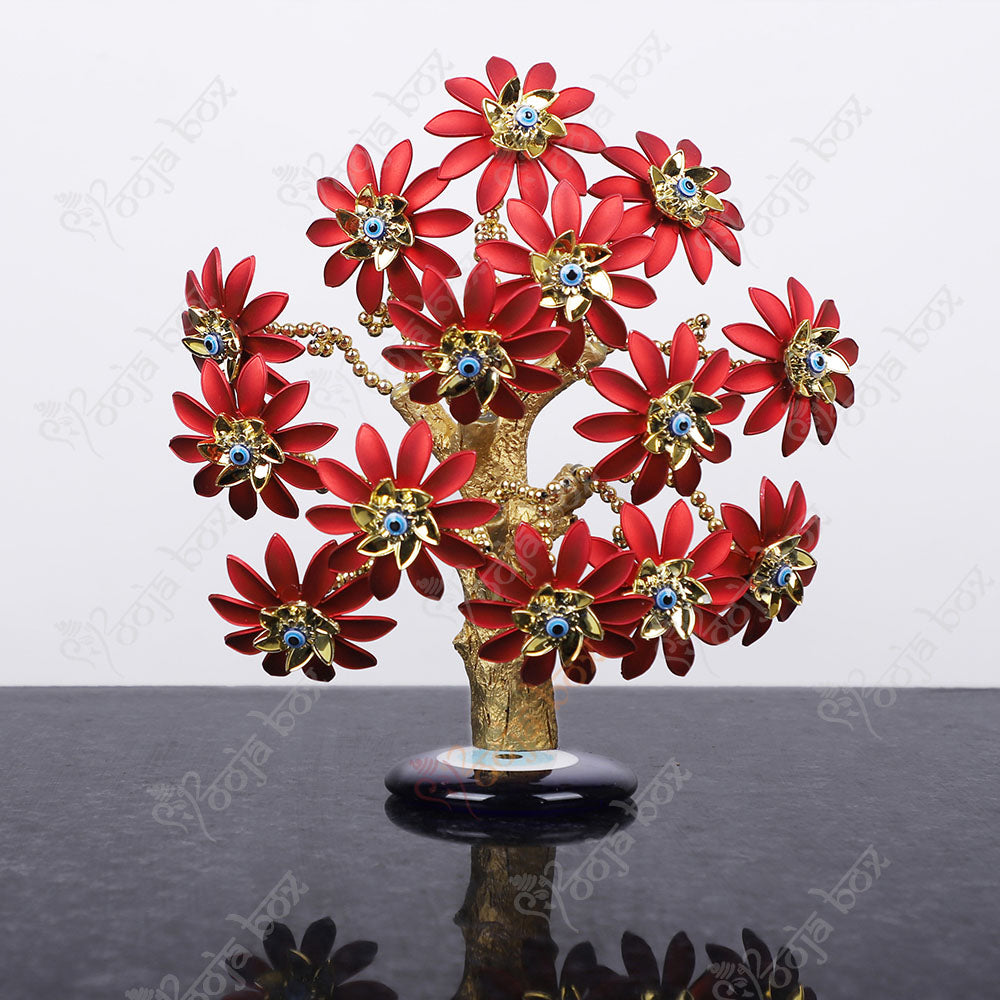 Red Flower with Turkish Evil Eye Tree for Home, Office Protection