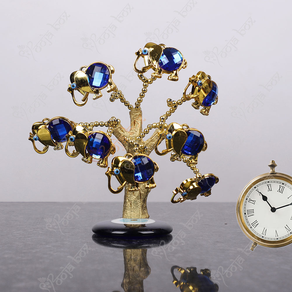 Blue Elephant Evil Eye Tree Amulet for Home Decor & Protection