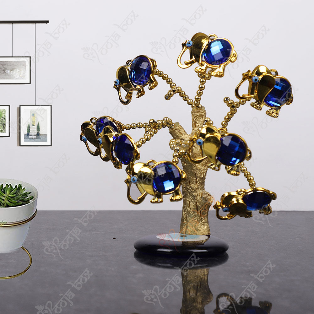 Blue Elephant Evil Eye Tree Amulet for Home Decor & Protection