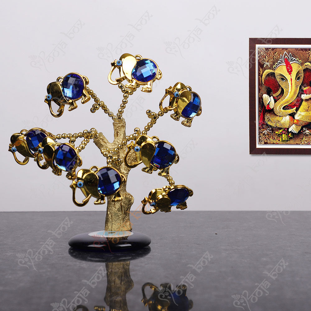 Blue Elephant Evil Eye Tree Amulet for Home Decor & Protection
