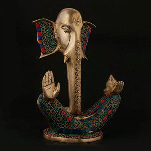 Stone Work Brass Ganesha Idol