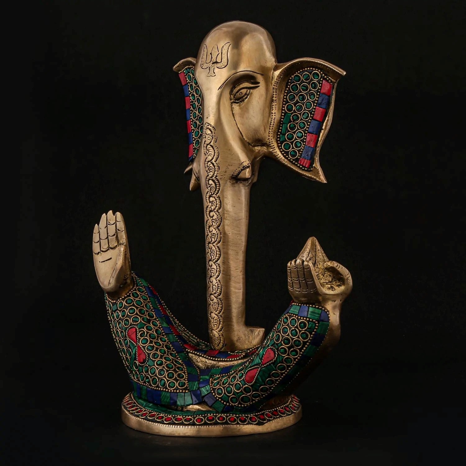 Stone Work Brass Ganesha Idol