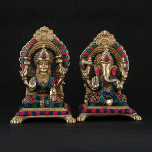 Lakshmi Ganesh in brass with stone work