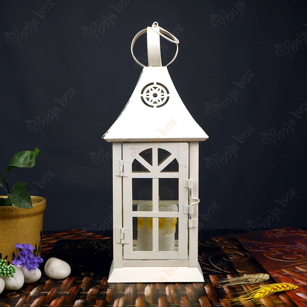 Church Square Shape Iron and Glass Tea light candle holder Lantern for Indoor and Outdoor