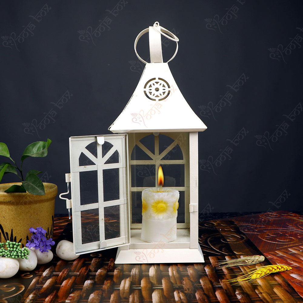 Church Square Shape Iron and Glass Tea light candle holder Lantern for Indoor and Outdoor