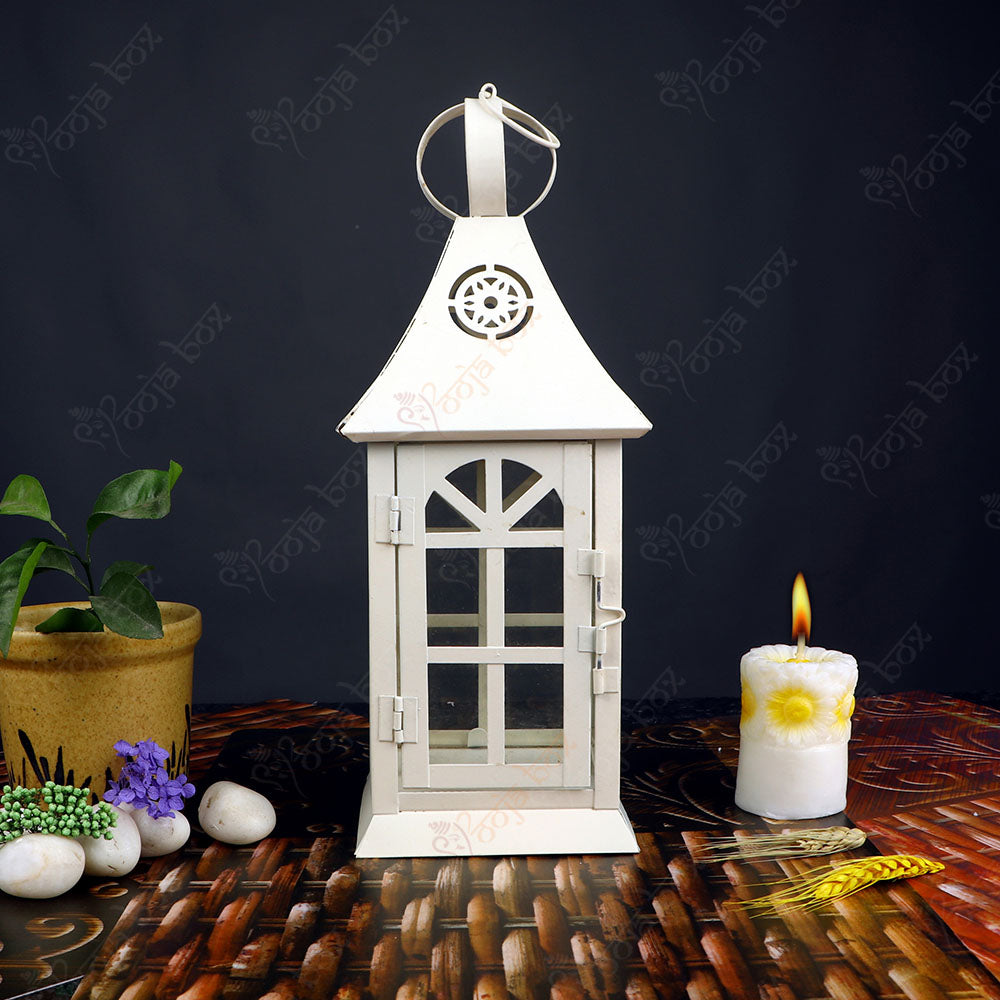 Church Square Shape Iron and Glass Tea light candle holder Lantern for Indoor and Outdoor