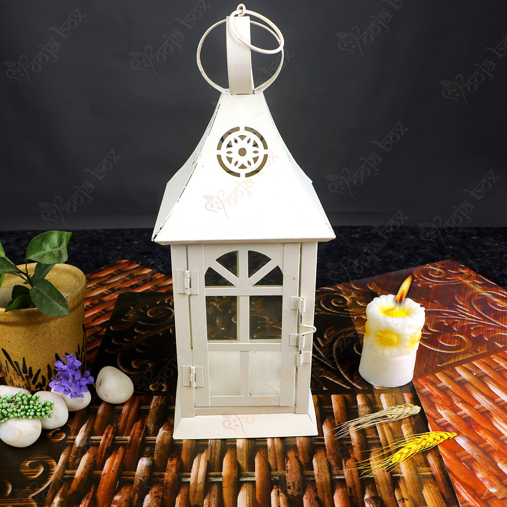 Church Square Shape Iron and Glass Tea light candle holder Lantern for Indoor and Outdoor