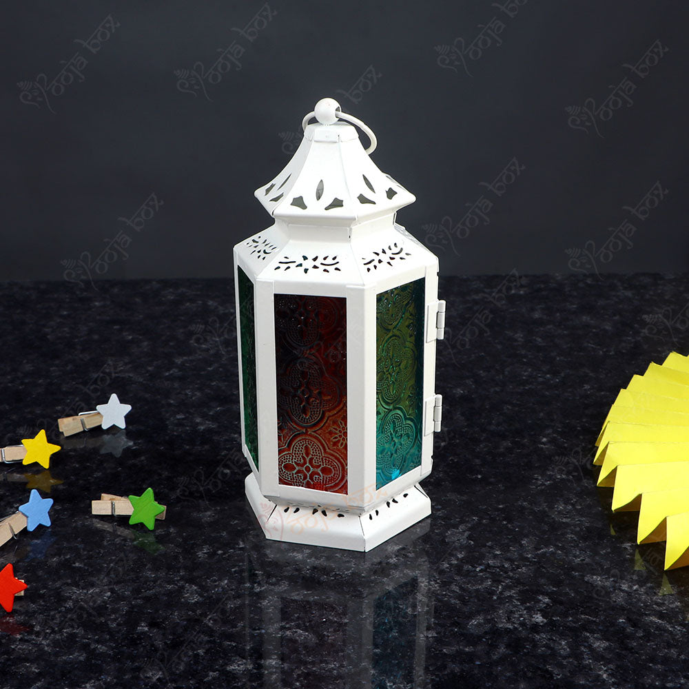 White Solid Iron and Glass Tea light Candle Holder Lantern For Festival and wedding Decor-Small