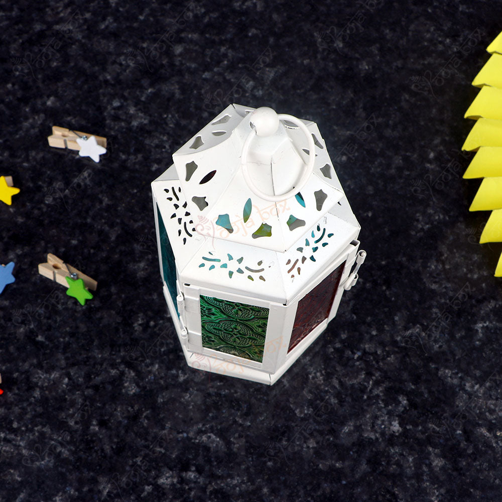 White Solid Iron and Glass Tea light Candle Holder Lantern For Festival and wedding Decor-Small