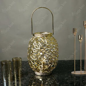 Golden Metal Wired Decorative Lantern Tealight Candle Holder With LED Bulb