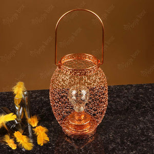 Rose Gold Brass Wired Decorative Lantern Tealight Candle Holder With LED Bulb
