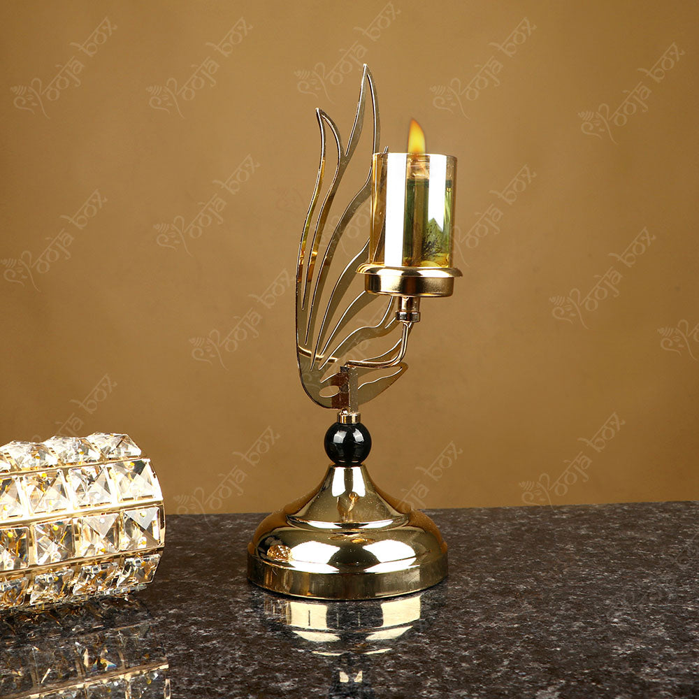 Housewarming Feather Designed Ornate Candle Light Holder