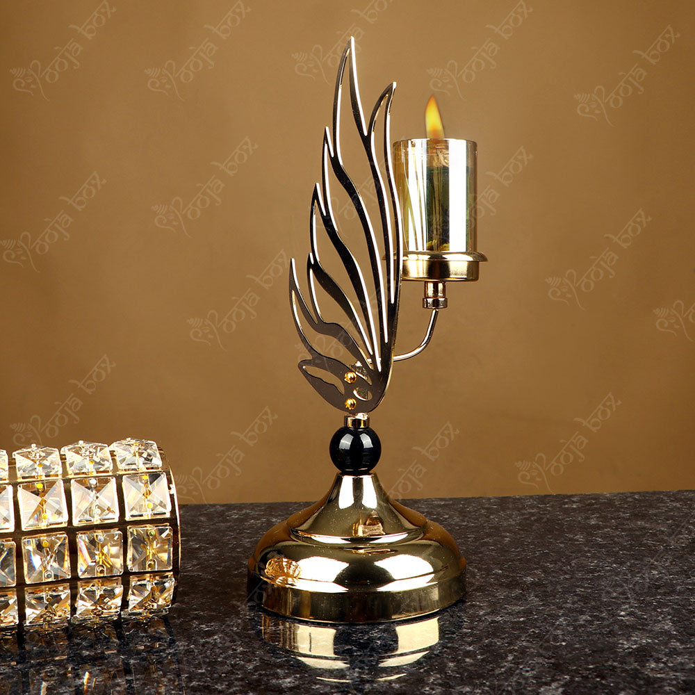 Housewarming Feather Designed Ornate Candle Light Holder