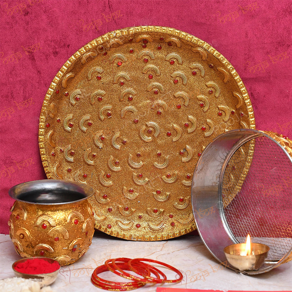 Half Moon Pearl Gold Karwa chauth Thali