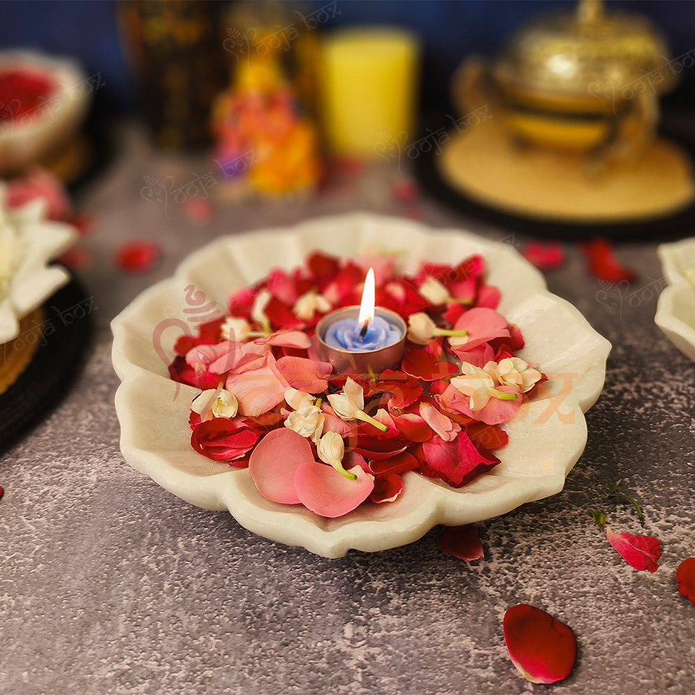 Marble Stone Decorative Bowl Lotus Design Flower Urli