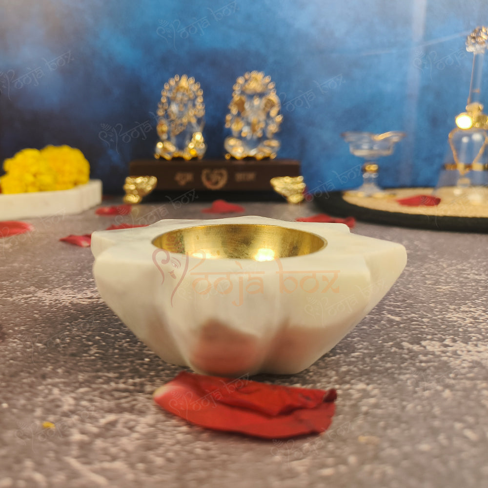 Antique Floral Marble Brass Diya