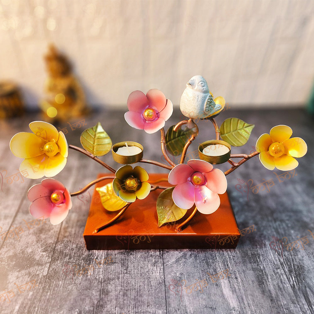 Impressive T-Light Candle Holder with Bird and Flower