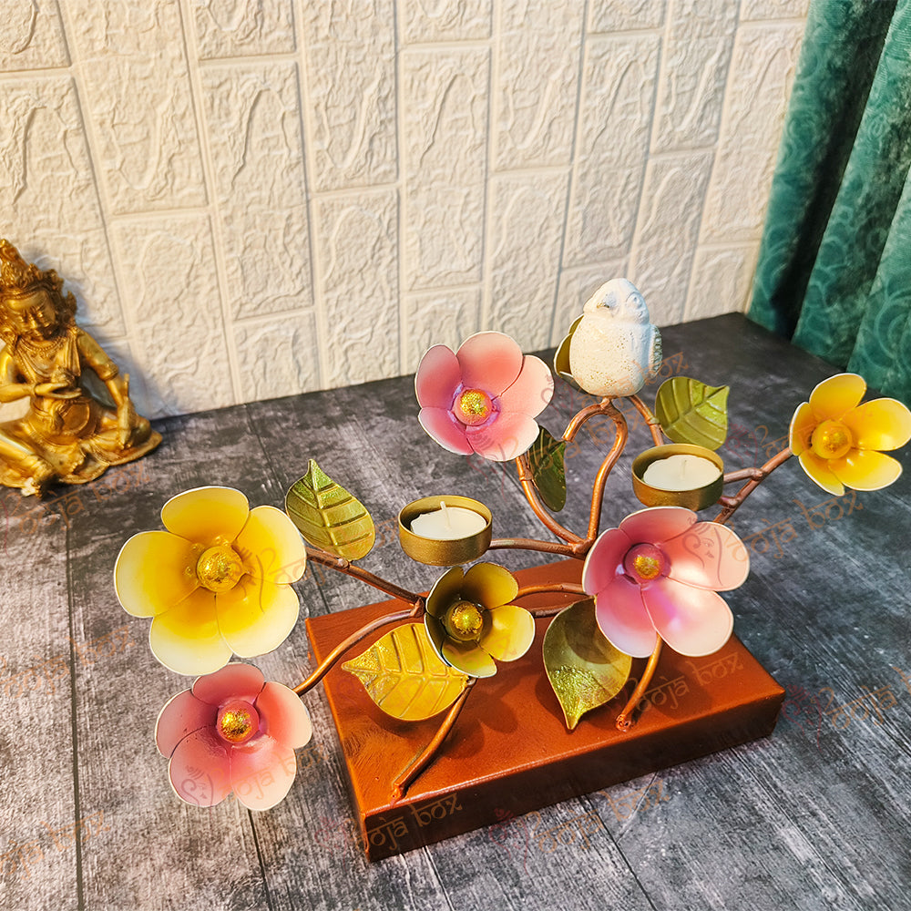 Impressive T-Light Candle Holder with Bird and Flower