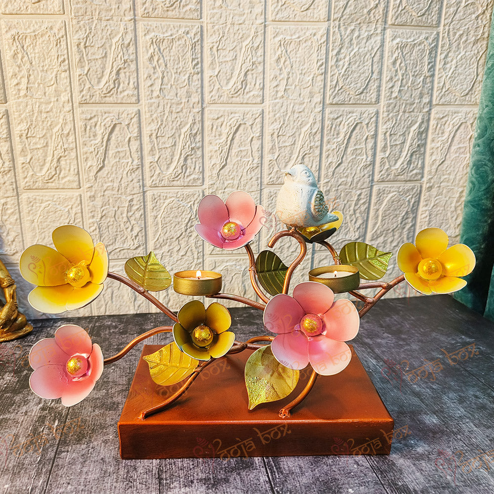 Impressive T-Light Candle Holder with Bird and Flower