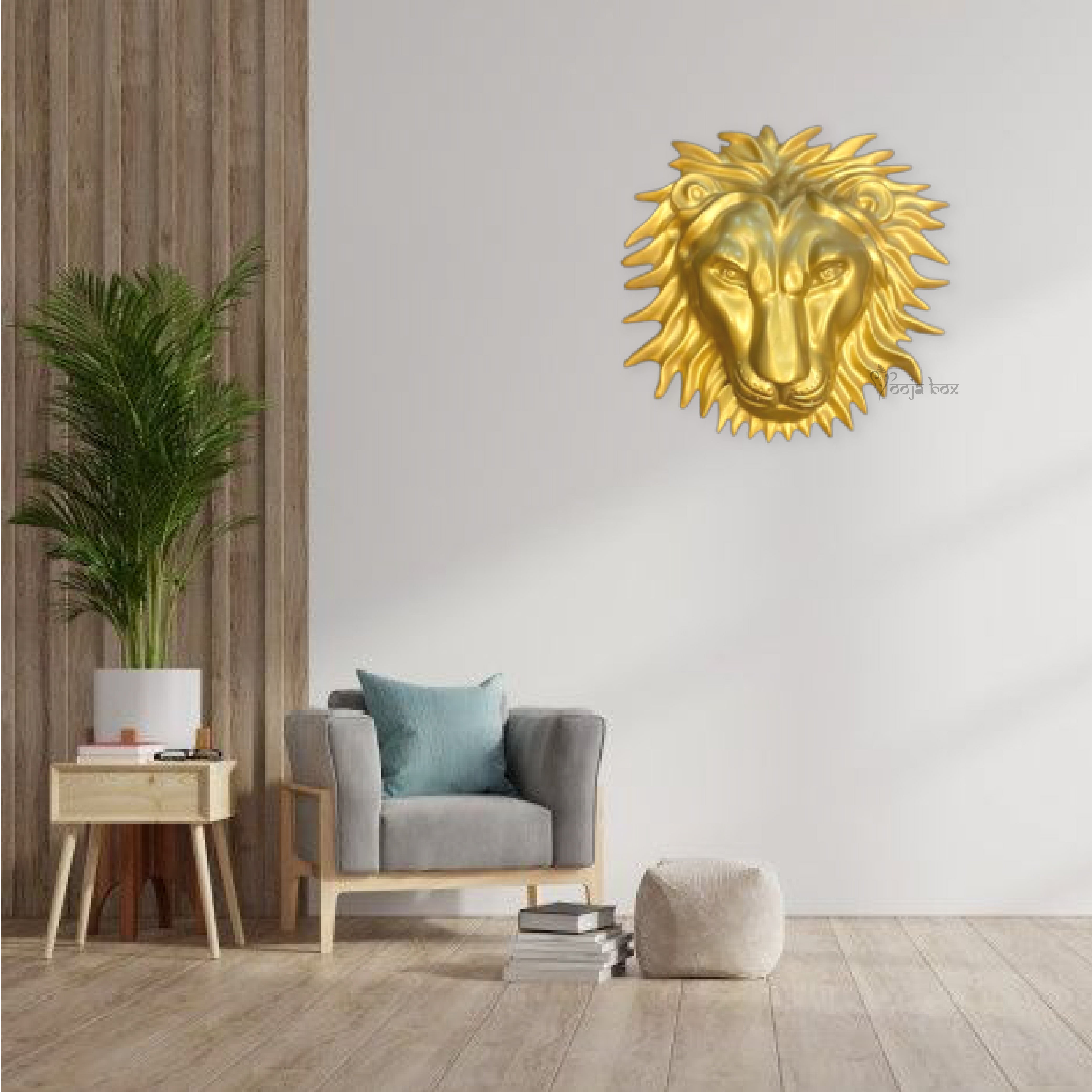 Large Gold Roaring Lion Wall Head